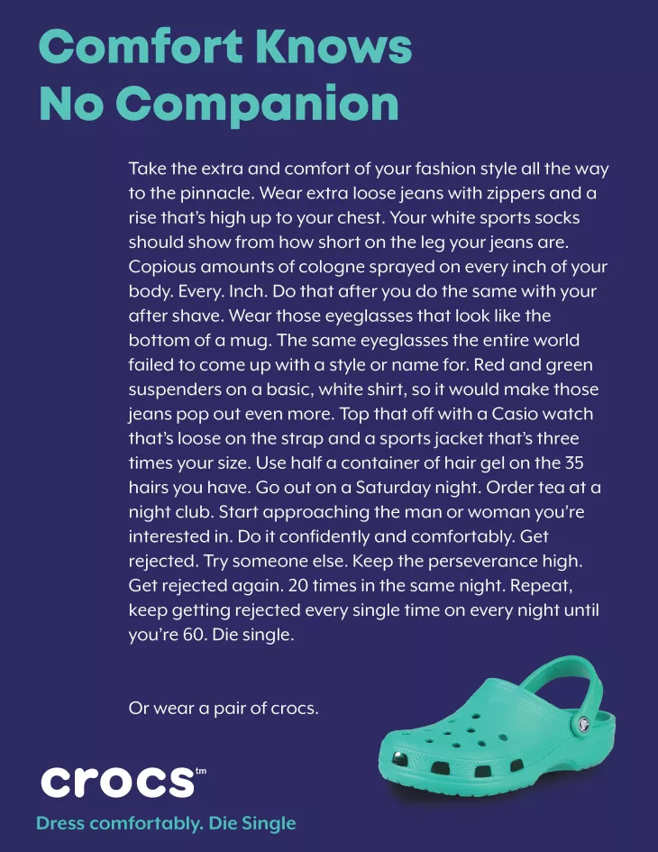 Crocs "Comfort Knows No Companion"